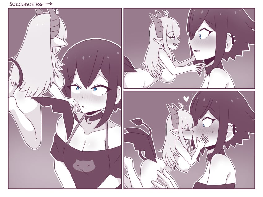 2girls bigger_female breasts comic female female_only giantess horns huge_breasts inksgirls kissing larger_female macro_female micro_female micro_on_macro multiple_girls page_6 size_difference smaller_female succubus thick_thighs wings yuri