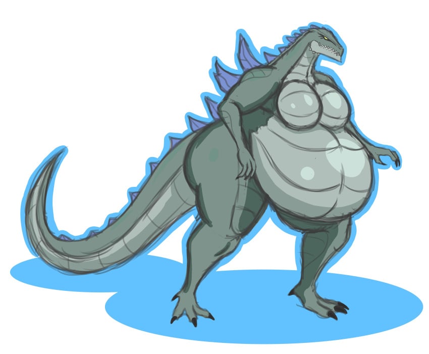 anthro anthrofied bbw belly big_belly featureless_breasts female female_only godzilla_(series) godzilla_1998 kaiju mizz-britt no_nipples overweight overweight_female reptile scalie simple_background toho white_background zilla