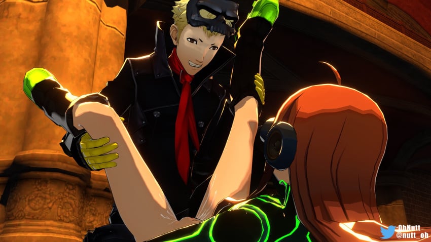 1boy 1girls 3d bottomless clothed clothing duo female human light-skinned_female light-skinned_male male ohnutt on_table partially_clothed persona persona_5 ryuji_sakamoto sakura_futaba self_upload sex smile straight