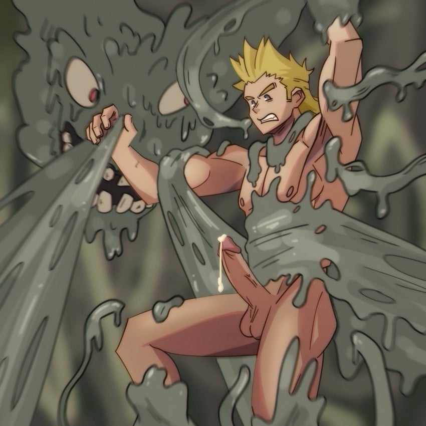 1boy angry anonymous_artist blonde_hair cum cum_drip cum_dripping cum_on_body drawfag drawthread_request erection fight gay genital_fluids genitals imminent_sex looking_at_partner male male_only mirio_togata my_hero_academia naked nipples nude sludge sludge_villain tagme tentacle tentacle_sex uncut yaoi