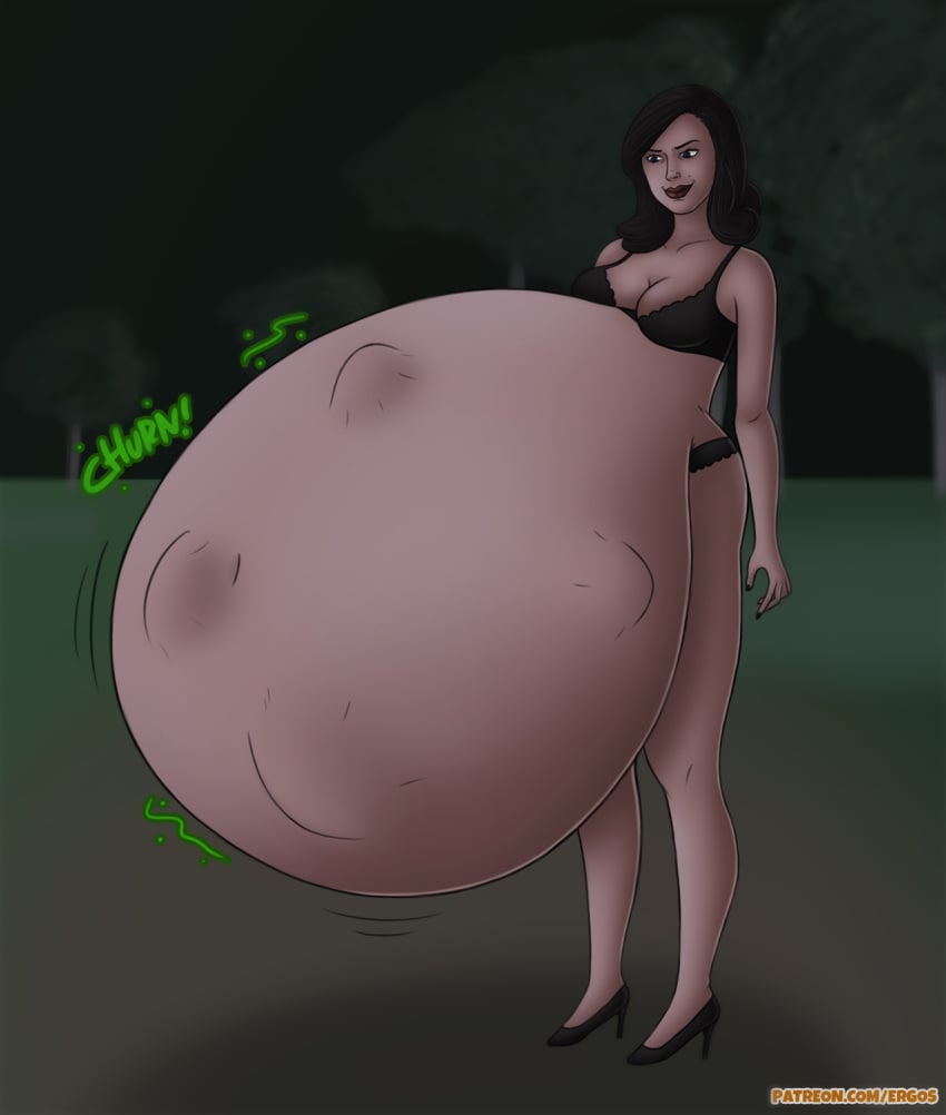 1girls belly big_belly black_hair bra breasts canon_vore cleavage ergos female female_only huge_belly humanoid kylothian large_belly lingerie men_in_black men_in_black_ii multiple_prey oral_vore same_size_vore serleena_(men_in_black) solo_female stomach_noises vore