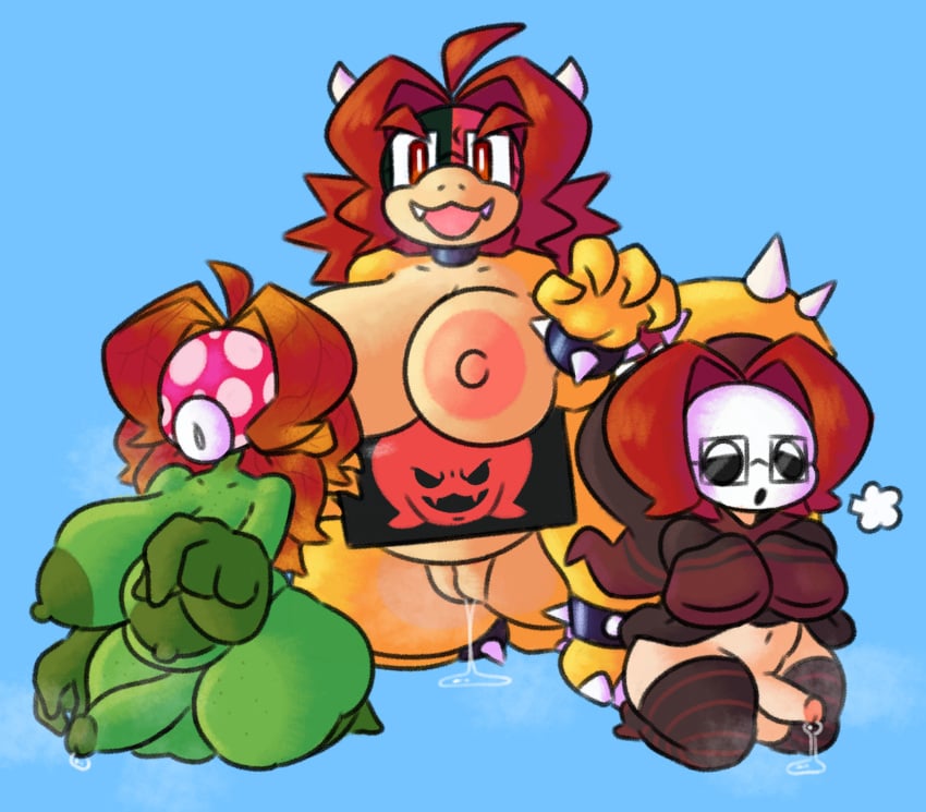 1boy 1futa 1girls areolae balls big_balls big_breasts big_penis bottomless breasts clothed clothing erection female femboy foreskin futa_is_bigger futanari glasses human humanoid humanoid_penis kneeling koopa larger_female larger_futanari light-skinned_male light_skin male mario_(series) mask nat_(riteliso) partially_clothed penis piranha_plant plantie precum precum_drip pussy pussy_juice pussy_juice_drip red_hair shortstack shy_guy size_difference sleepyslut smaller_male steaming_body thick_thighs wide_hips