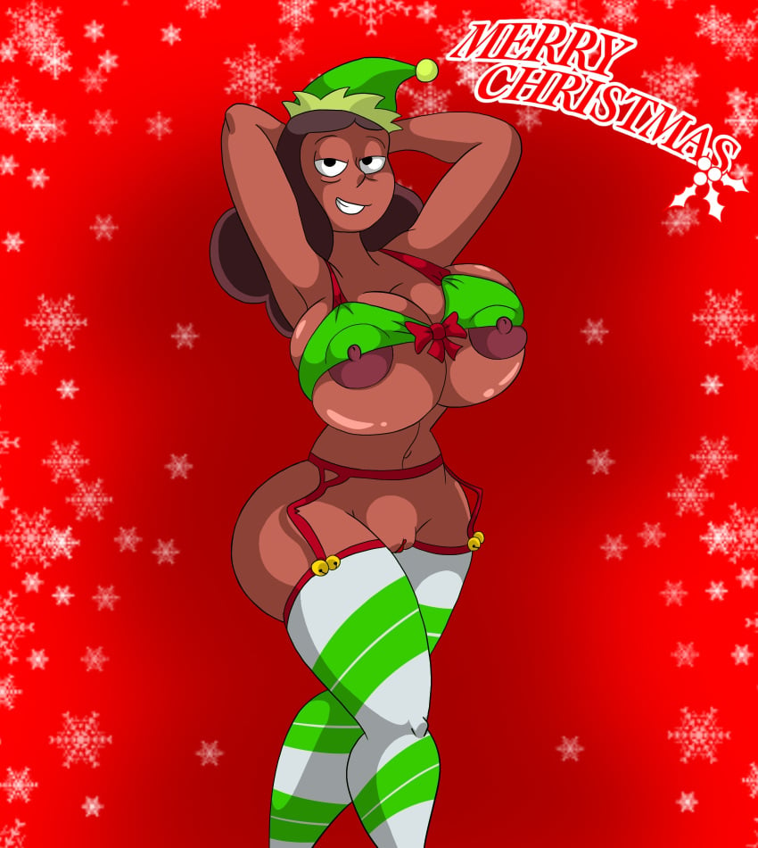 1girls areola areola_slip areolae arms_up big_breasts breasts cartoonfan402 christmas female female_only hands_behind_head helper huge_breasts large_breasts looking_at_viewer mature_female milf nipple_slip nipples priyanka_maheswaran santas_elves single_girl steven_universe straight_hair woman