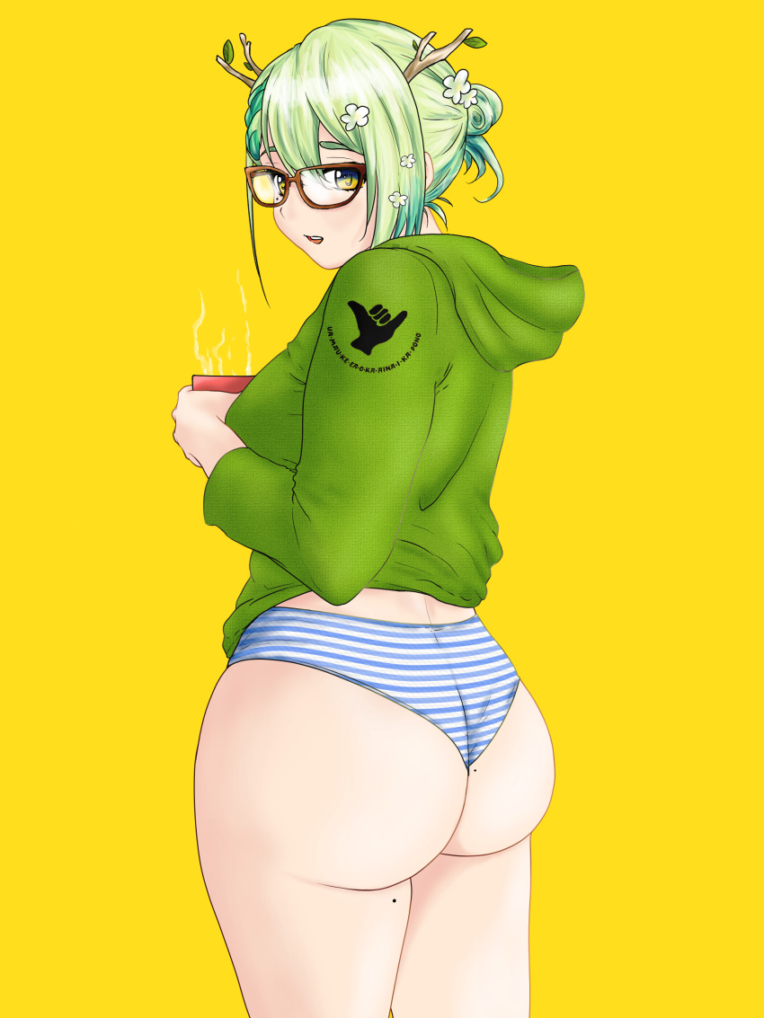 1girls ass big_ass big_butt butt ceres_fauna dat_ass fat_ass female female_only glasses green_hair hololive hololive_english hololive_english_-council- hololive_english_-promise- hoodie kilroylw large_ass looking_at_viewer looking_back mole mole_on_ass panties solo solo_female striped_panties thick thick_ass virtual_youtuber