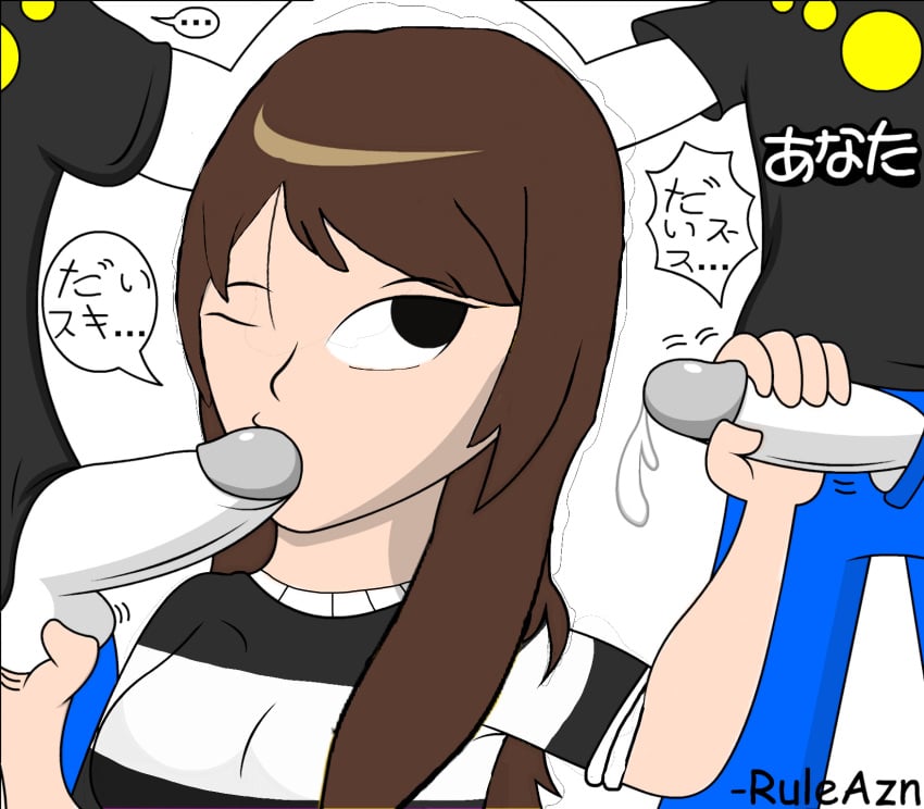 1girls 2boys breasts chinese_text clothing crossover cum daisuki_rap_(rhythm_tengoku) edit emirichu fellatio handjob japanese_text licking long_hair love_rap_(rhythm_heaven) nintendo penis rhythm_heaven rhythm_tengoku ruleazn straight tagme youtube youtuber