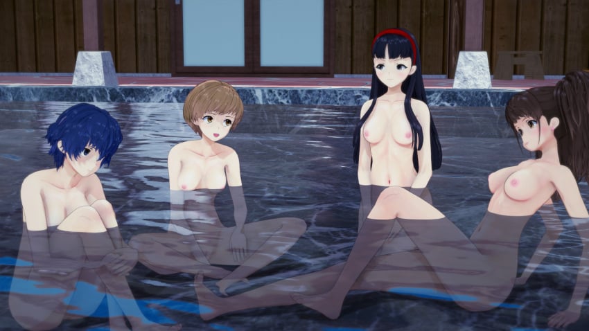 3d 4girls amagi_yukiko atlus black_hair blue_hair breasts brown_hair female koikatsu kujikawa_rise mrqwerty naked nipples nude persona persona_4 satonaka_chie shirogane_naoto tagme