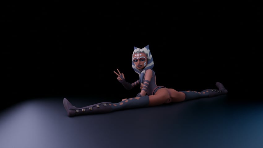 1girls 3d ahsoka_tano ass attt breasts clone_wars female female_only flexible jedi legs lips lipstick looking_back nipples orange_body peace_sign pole_dancing posing pussy science_fiction smile smirk smirking_at_viewer solo splits star_wars the_clone_wars:_season_four togruta v