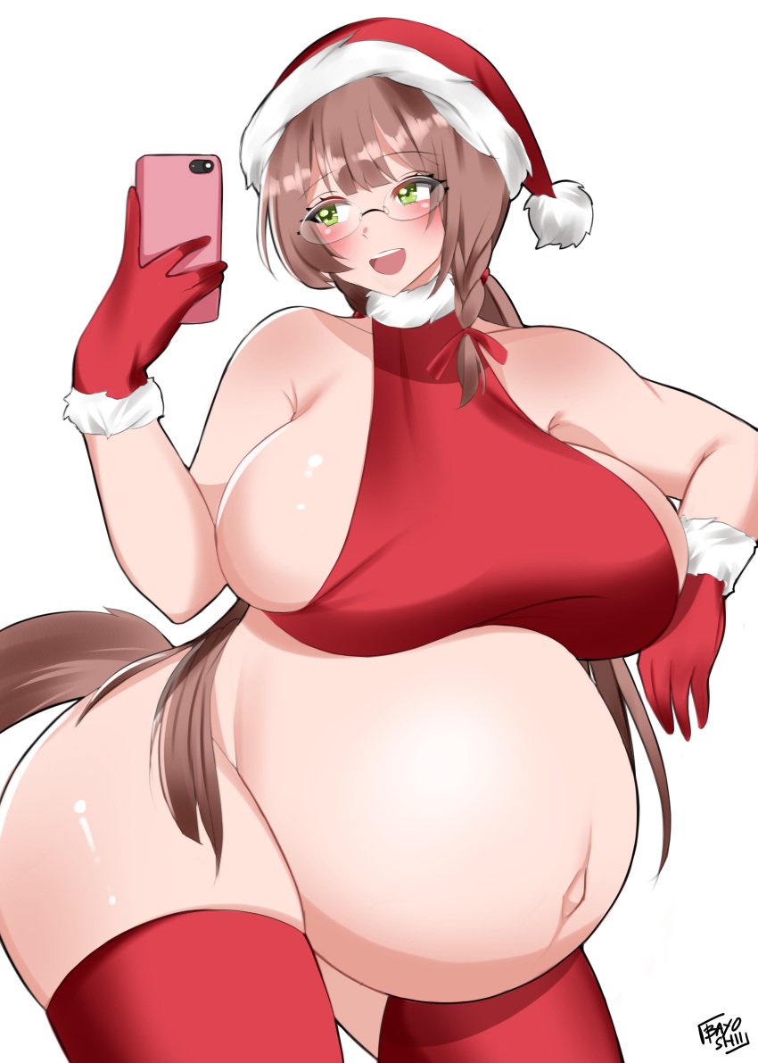 1girls bayoshii big_breasts breasts christmas female female_only huge_belly huge_breasts large_breasts pregnant ready_to_pop solo