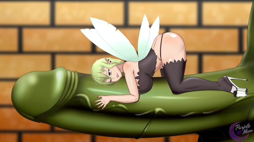 1boy 1girls aloe_(ishuzoku_reviewers) ass_up big_breasts big_penis clothed face_down face_down_ass_up fairy fairy_wings female giant_male green_hair green_penis high_heels ishuzoku_reviewers light-skinned_female light_skin macro_male male male/female micro_female micro_on_macro micro_on_penis minigirl minigirl_on_penis orc orc_male platform_heels purplemoonnsfw size_difference socks thick_thighs wink