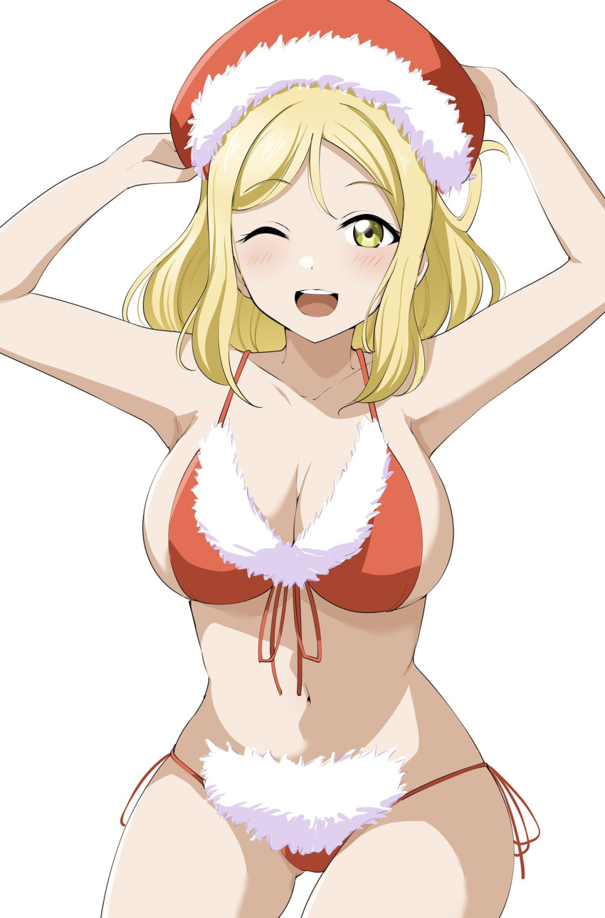 barkhorn0331 blonde_hair christmas large_breasts lingerie love_live! love_live!_sunshine!! ohara_mari tagme