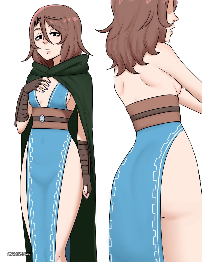 1girls ass ass_focus back_view big_ass brown_hair cape fantasy female lilith_(mkairos47) mkairos47 oc