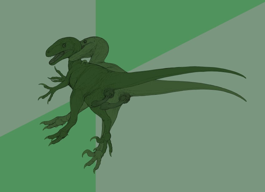 2025 absurd_res animal_genitalia animal_penis anus ass big_dom_small_sub bite claws cloaca cloacal_penis crocodilian_penis digital_media_(artwork) dinosaur dominant dromaeosaurid duo earhole erection feral genitals green_background green_body hi_res holding_partner larger_male looking_at_another looking_at_partner male male/male monochrome neck_bite nude open_mouth penis philosoraptor prehistoric_species reptile scalie seminal_groove simple_background size_difference smaller_male tail teeth theropod tongue zw3