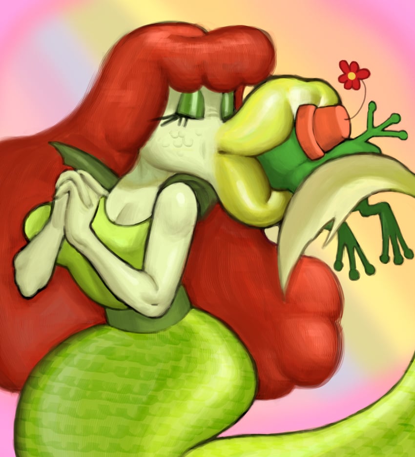 1girls 1other adama39062 amphibian animal big_breasts big_lips breasts closed_eyes clothed clothed_female clothes clothing comission_art commission eyelashes face face_sucking female female_focus flower frog grumpy_(the_7d) huge_lips kissing lips mermaid mermaid_girl mermaid_tail pot red_hair red_head redhead_female scales scalie sea_witch sloppy sloppy_kiss sucking_face tagme the_7d vore water_witch_(the_7d)