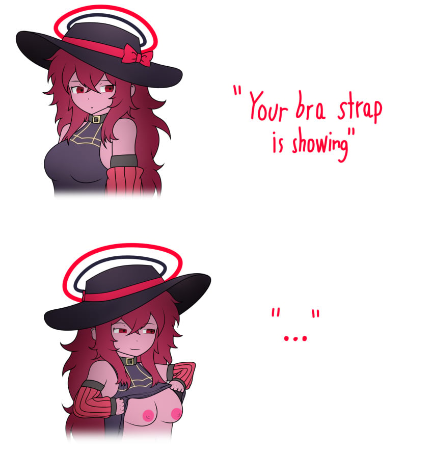 boobs bra_strap_is_showing_(meme) dress fallen_angel friday_night_funkin hat lirusapphire red_eyes red_skin redhead