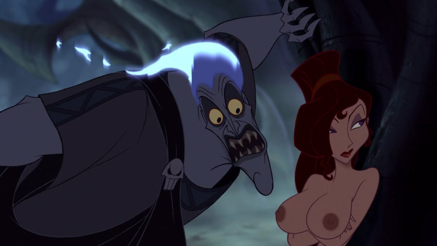 areolae arms_crossed arms_crossed_under_breasts big_breasts breasts crossed_arms disney edit erect_nipples female gan_(artist) hades_(hercules) hercules_(disney) male megara naked nipples nude