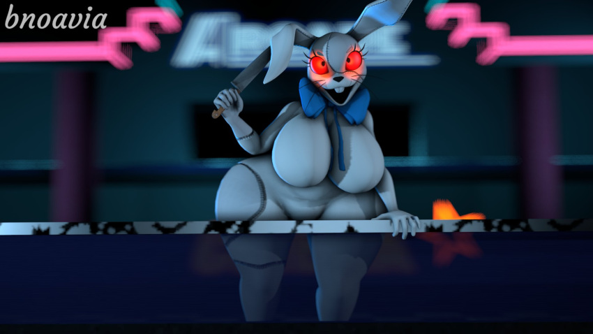 1girls 3d big_breasts bnoavia breasts five_nights_at_freddy's five_nights_at_freddy's:_security_breach huge_breasts knife large_breasts red_eyes solo solo_female solo_focus thick_thighs thighs vanny_(fnaf)