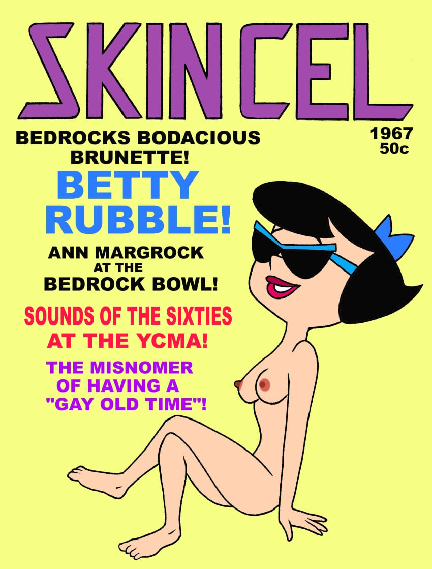 betty_rubble black_hair erect_nipples female hanna-barbera large_breasts legs_crossed nipples nude short_hair sitting solo sunglasses the_flintstones toonytease