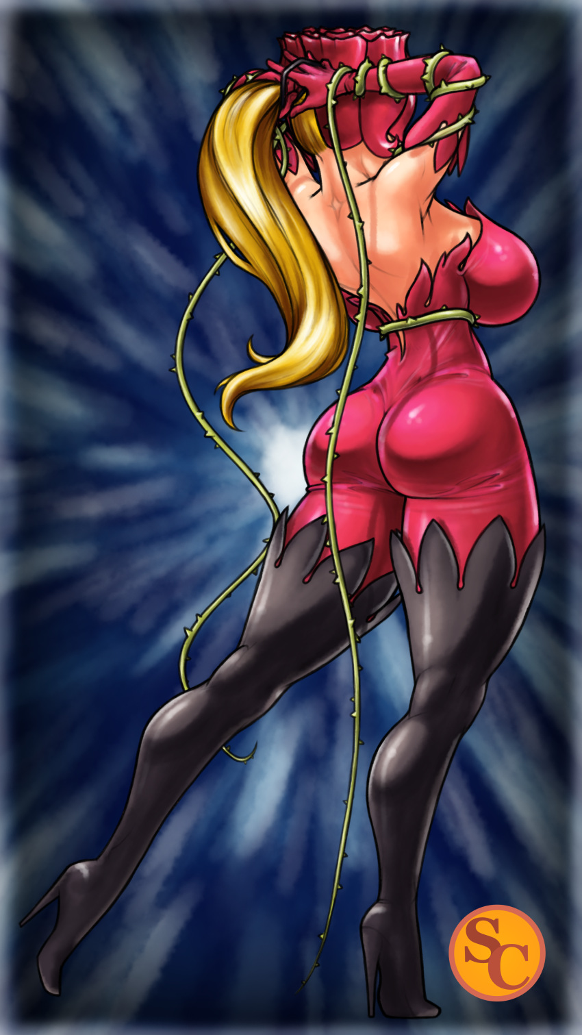 1girls ass blonde_hair breasts clothed digimon digimon_(species) female female_focus female_only female_solo high_heels large_breasts light-skinned_female light_skin ponytail rosemon skin_tight socarter solo solo_female thighs thorns voluptuous whip