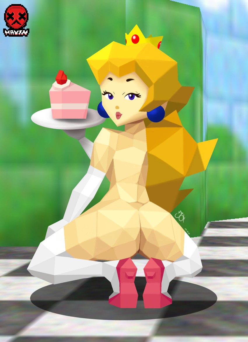 1girls anaconda_pose ass broly_culo cake crouching digital_media_(artwork) female female_only low_poly low_poly_peach mario_(series) mayin meme nintendo no_outlines pawg polygon polygonal princess_peach super_mario_64