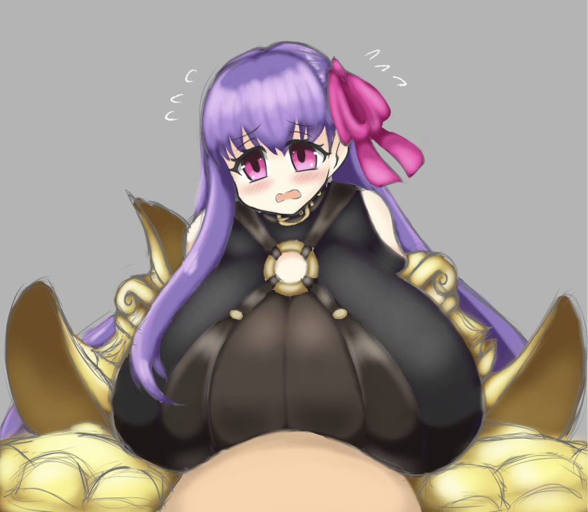 dizner fate/grand_order fate_(series) gigantic_breasts nervous paizuri paizuri_under_clothes passion_lip purple_hair