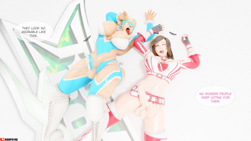 3d ahe_gao asdf9146 balls blender capcom covered_in_cum defeated futanari konami lying lying_on_back penis rainbow_mika reiko_hinomoto rumble_roses street_fighter super_star_status_(rumble_roses) testicles unconscious wrestling