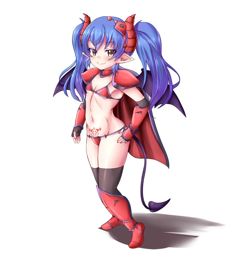 bikini_armor blue_hair demon demon_girl demon_horns demon_tail demon_wings elizabeth_bathory_(brave) elizabeth_bathory_(fate) original seryuu tattoo yellow_eyes