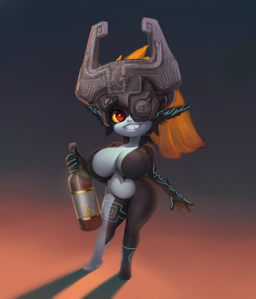 absurd_res alcohol armor beverage big_breasts bottle breasts female fused_shadow genitals hair headgear helmet hi_res holding_bottle holding_object huge_breasts humanoid humanoid_pointy_ears imp imp_midna markings midna multicolored_body nintendo nipples nude one_eye_obstructed orange_hair plantpenetrator pussy red_eyes shortstack smile solo the_legend_of_zelda twili twilight_princess video_games wine wine_bottle