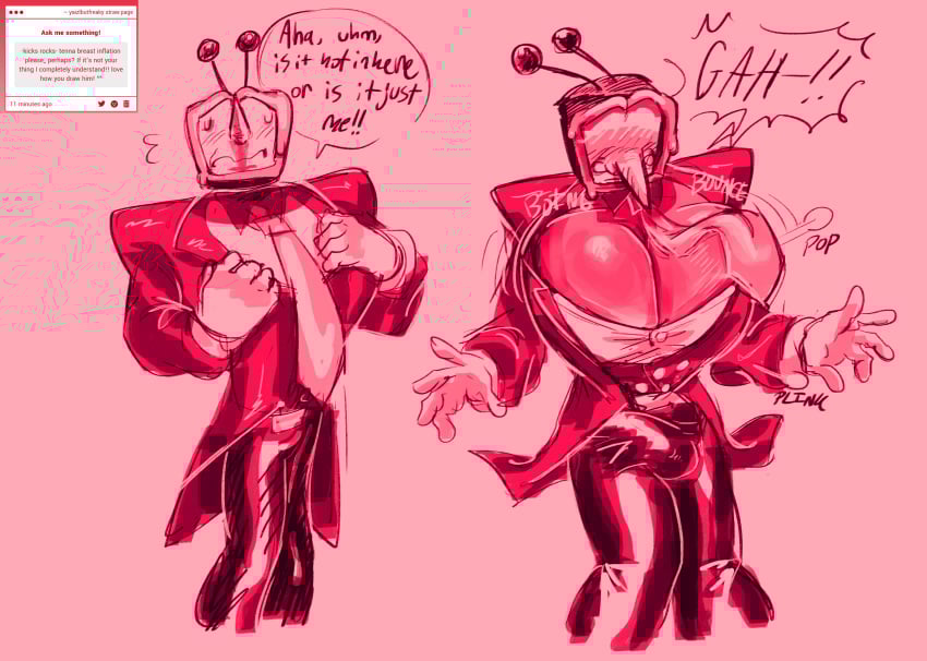 1boy breast_expansion breasts bulge bulge_through_clothing bulge_under_clothes busty busty_boy button_pop deltarune deltarune_chapter_3 erection erection_under_clothes erection_under_clothing expansion expansion_sequence fully_clothed male male_breast_expansion male_breasts male_only strawpage strawpage_request tagme tenna_(deltarune) yaizl_art