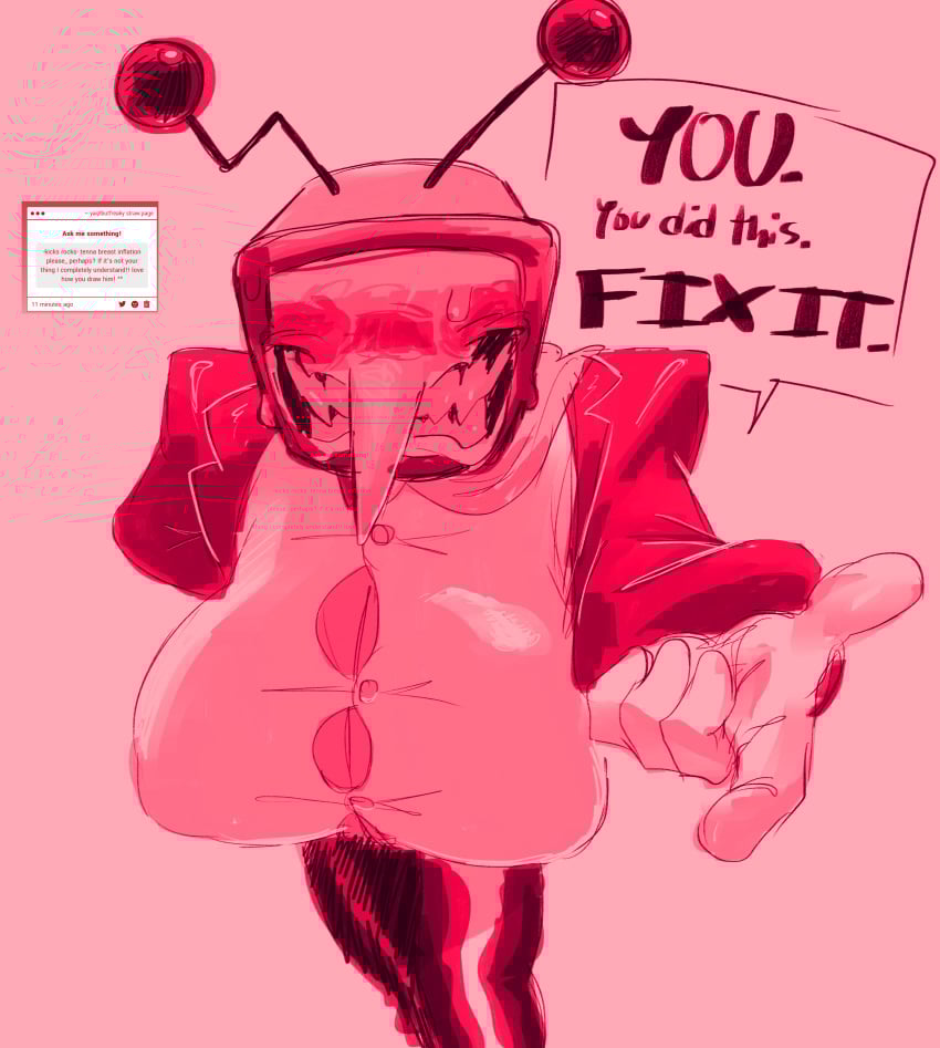 1boy after_expansion angry angry_smile busty busty_boy button_down_shirt button_gap deltarune deltarune_chapter_3 evil_grin evil_smile huge_breasts male male_only shadow tagme tenna_(deltarune) threatening threatening_viewer yaizl_art