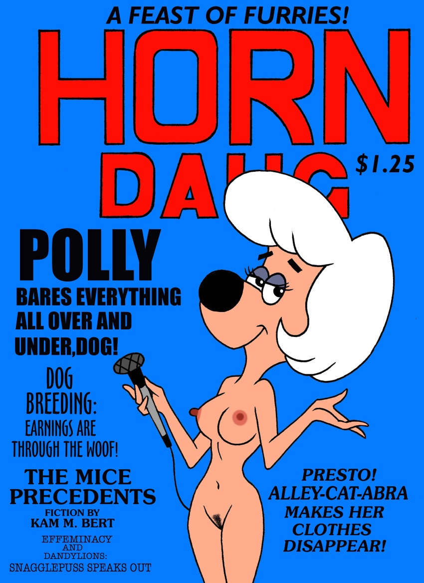 anthro blue_background canine dreamworks eyelashes furry large_breasts microphone polly_purebred sweet_polly_purebred toonytease underdog_(series) universal_studios white_hair