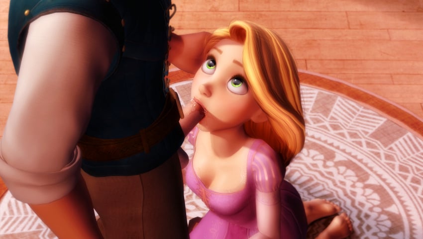 1boy 1girls blowjob clothed_sex cum cum_on_penis disney disney_princess eugene_fitzherbert fellatio hand_on_head looking_up mrstranger oral_sex partial_male penis rapunzel tangled