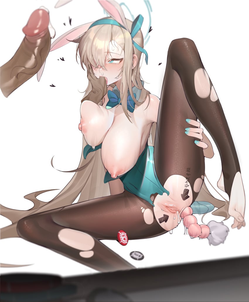 absurdres anal anal_beads anal_beads_tail anal_object_insertion animal_ears asuna_(blue_archive) asuna_(bunny)_(blue_archive) barefoot black_legwear blonde_hair blue_archive blue_eyes blue_nails blush body_writing bow bowtie breasts bunny_ears bunnysuit cai_bi cleavage detached_collar fake_animal_ears fake_tail female femsub finger_in_another's_mouth hair_over_one_eye heart heart-shaped_pupils highres long_hair millennium_science_school_student nipples object_insertion pantyhose penis playboy_bunny poker_chip precum pussy pussy_juice rabbit_ears sex_toy sitting spread_legs symbol-shaped_pupils tagme_(artist) tail torn_clothes torn_legwear torn_pantyhose uncensored very_long_hair