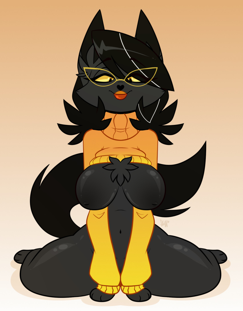 anthro breasts bunny_kiss feline female orange_sweater shiny_breasts shiny_thighs starbeforedawn_(artist) sweater toonafterdark