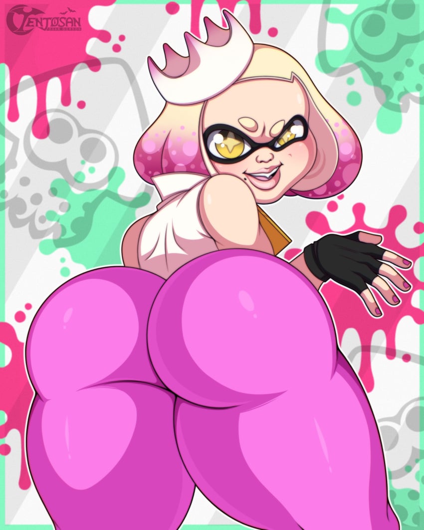 ass beauty_mark big_butt cephalopod clothing crown female gloves handwear huge_butt inkling leggings legwear lips looking_back marine mollusk nintendo pearl_(splatoon) shortstack solo splatoon tenjosan thick_lips thick_thighs tights video_games yellow_eyes