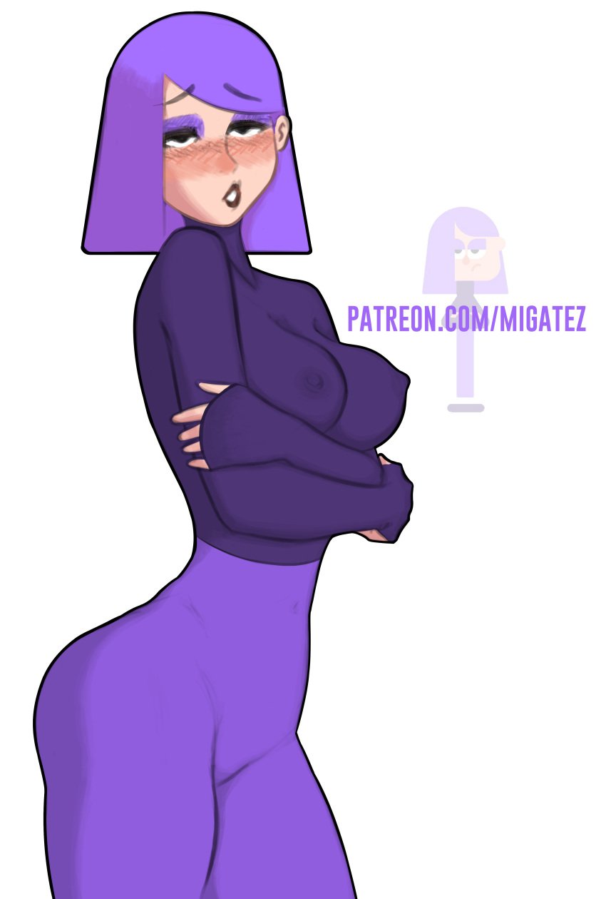 1girls big_breasts blush breasts duolingo erect_penis female female_only human human_only light-skinned_female light_skin lily_(duolingo) migatez nipples nipples_visible_through_clothing purple_hair short_hair slim solo solo_female tagme thick_ass thick_thighs wide_hips