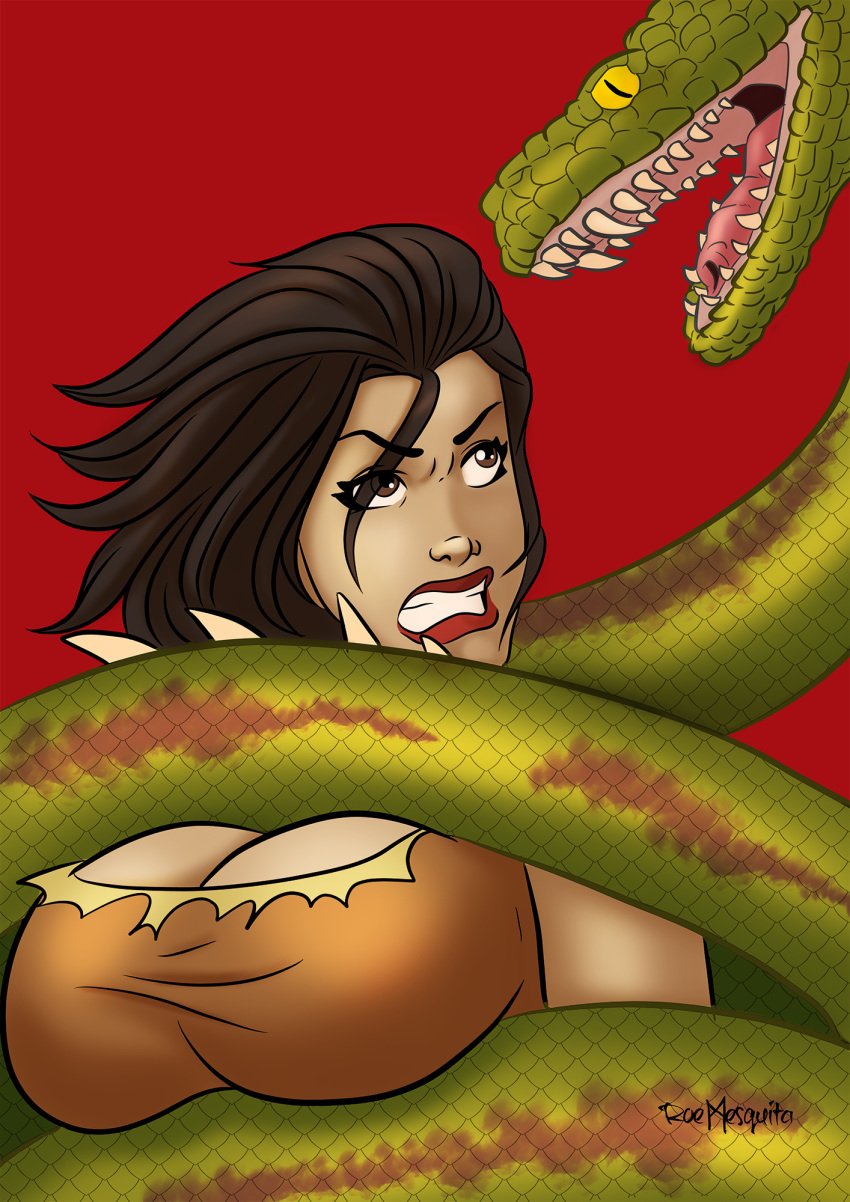 bondage kaa mowgli mowglii_(zenescope) necklace roemesquita rule_63 short_hair snake snakeperils teeth the_jungle_book zenescope zenescope_entertainment