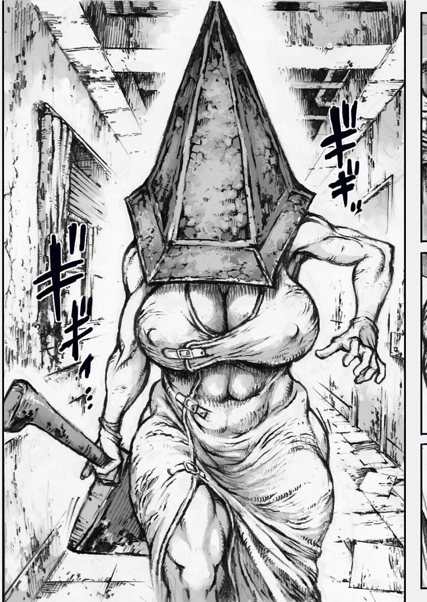 1girls abs armed big_ass big_breasts big_butt big_sword black_and_white breasts double_deck faceless_female female female_pyramid_head games genderswap genderswap_(mtf) humanoid konami monster muscular_arms muscular_female muscular_thighs nightmare_waifu nipple_bulge pyramid_head rule_63 silent_hill silent_hill_2 solo sword thick_thighs villainess wide_hips