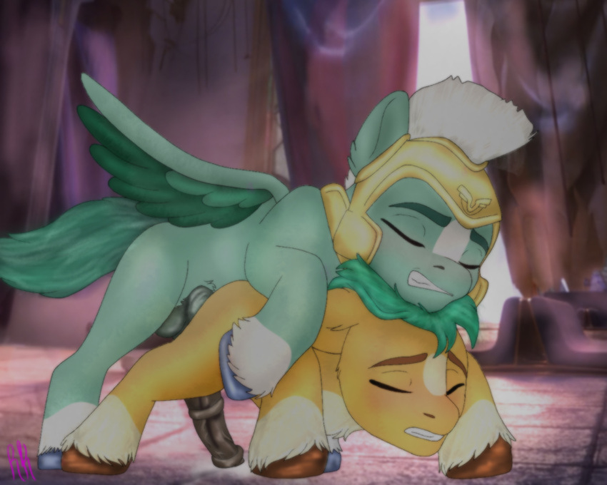 anal anal_sex anus armor duo friendship_is_magic guard hasbro hitch_trailblazer_(mlp) male male/male mlp_g5 my_little_pony penetration rosekim rosekimart royal_guard_(mlp) sex submissive submissive_male