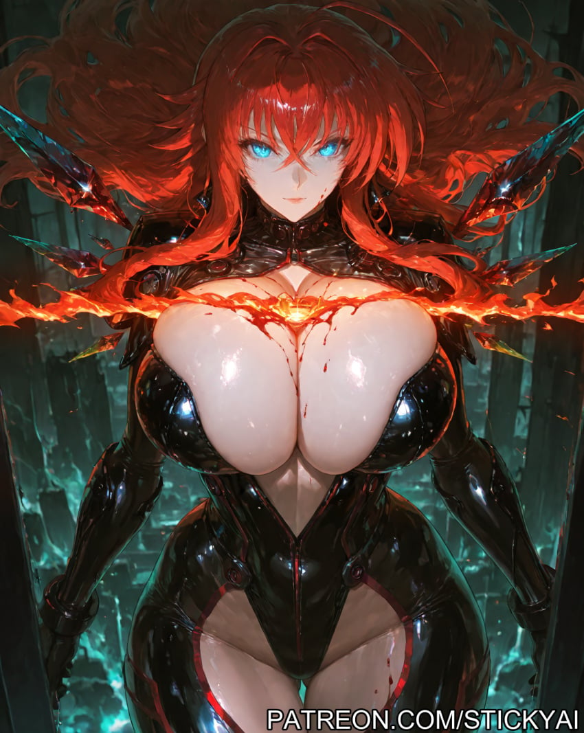 1girls ai_generated anime blue_eyes breasts fit high_school_dxd nsfw red_hair rias_gremory