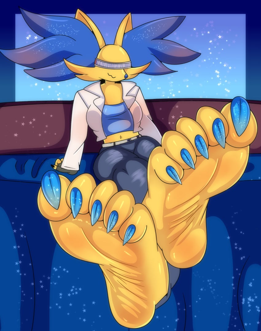 blue_claws blue_toenails claws crossed_legs delphox female_focus female_only foot_fetish furry painted_nails paw_fetish pokemon pokemon_(species) solo solo_female solo_focus theprinceofdarkn3ss virtualfairy yellow_feet yellow_soles