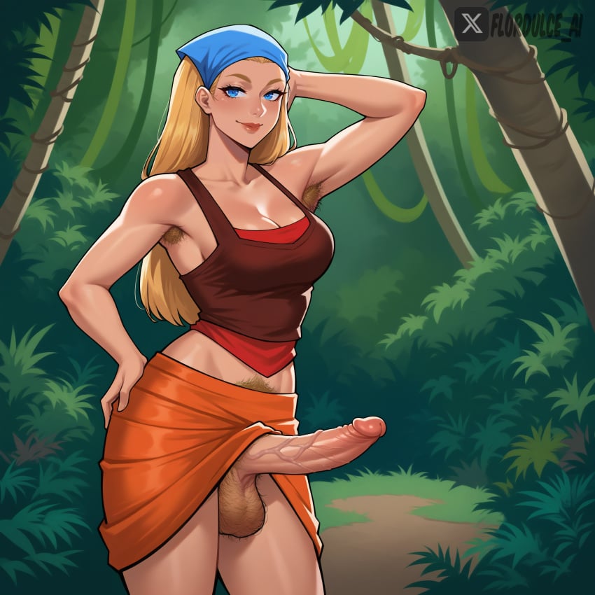 1futa ai_generated armpit_hair armpits ball_hair bandana blonde_hair blue_eyes cartoon_network erect_penis erection exposed_penis flordulce futa_only futanari hairy_armpits hairy_balls hairy_testicles hand_behind_head hand_on_hip jungle lindsay_(tdi) long_hair outdoors penis penis_out pubic_hair seductive seductive_look seductive_smile skirt solo_futa standing tank_top testicles total_drama_island