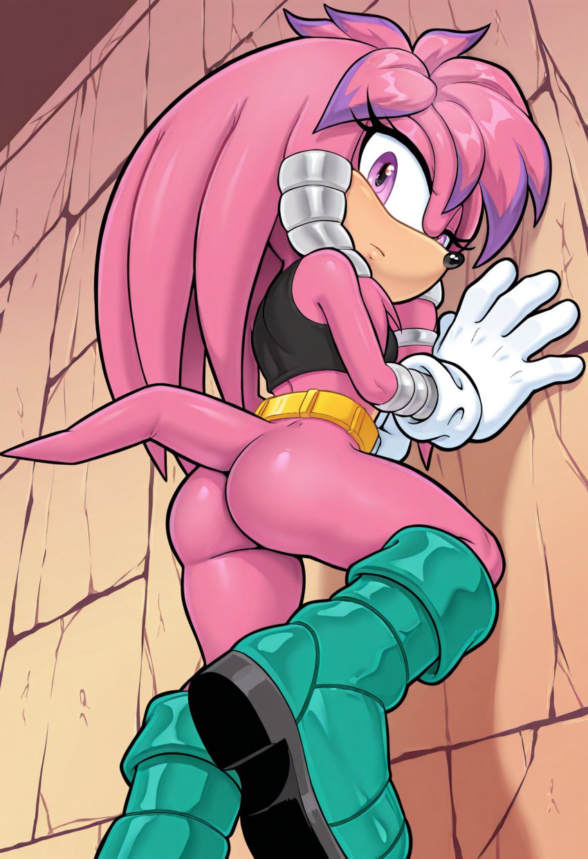 2025 ai_generated anthro archie_comics ass boots bottomless breasts clothing echidna eulipotyphlan eyelashes female footwear fur furry genitals gloves hair handwear indoors julie-su looking_at_viewer looking_back mammal mobian_(species) monotreme rear_view seductive sega solo sonic_(series) sonic_the_hedgehog_(archie) sonic_the_hedgehog_(comics) sonic_the_hedgehog_(series) standing tagme toom21