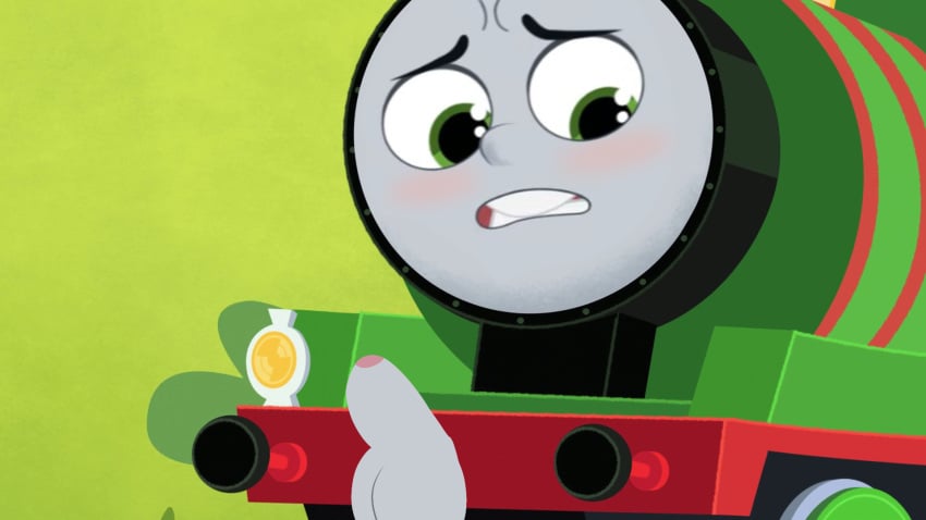 16:9 accurate_art_style aged_down blush brake_cussy edit edited edited_official_artwork edited_screencap embarrassed embarrassed_erection embarrassed_nude_male erection green_body green_eyes locomotive mattel percy_the_small_engine small_penis thomas_and_friends thomas_and_friends_all_engines_go tiny_penis train young