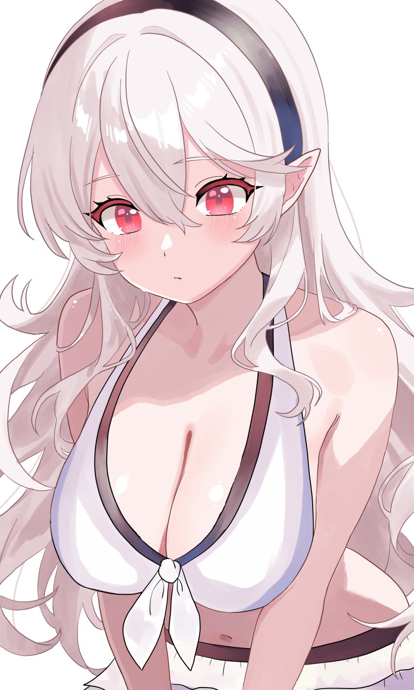 1girls bikini cleavage corrin_(fire_emblem) corrin_(fire_emblem)_(female) corrin_(summer)_(fire_emblem)_(female) female fire_emblem fire_emblem_fates fire_emblem_heroes grey_hair hairband large_breasts looking_at_viewer n_54 nintendo pointy_ears red_eyes swimsuit