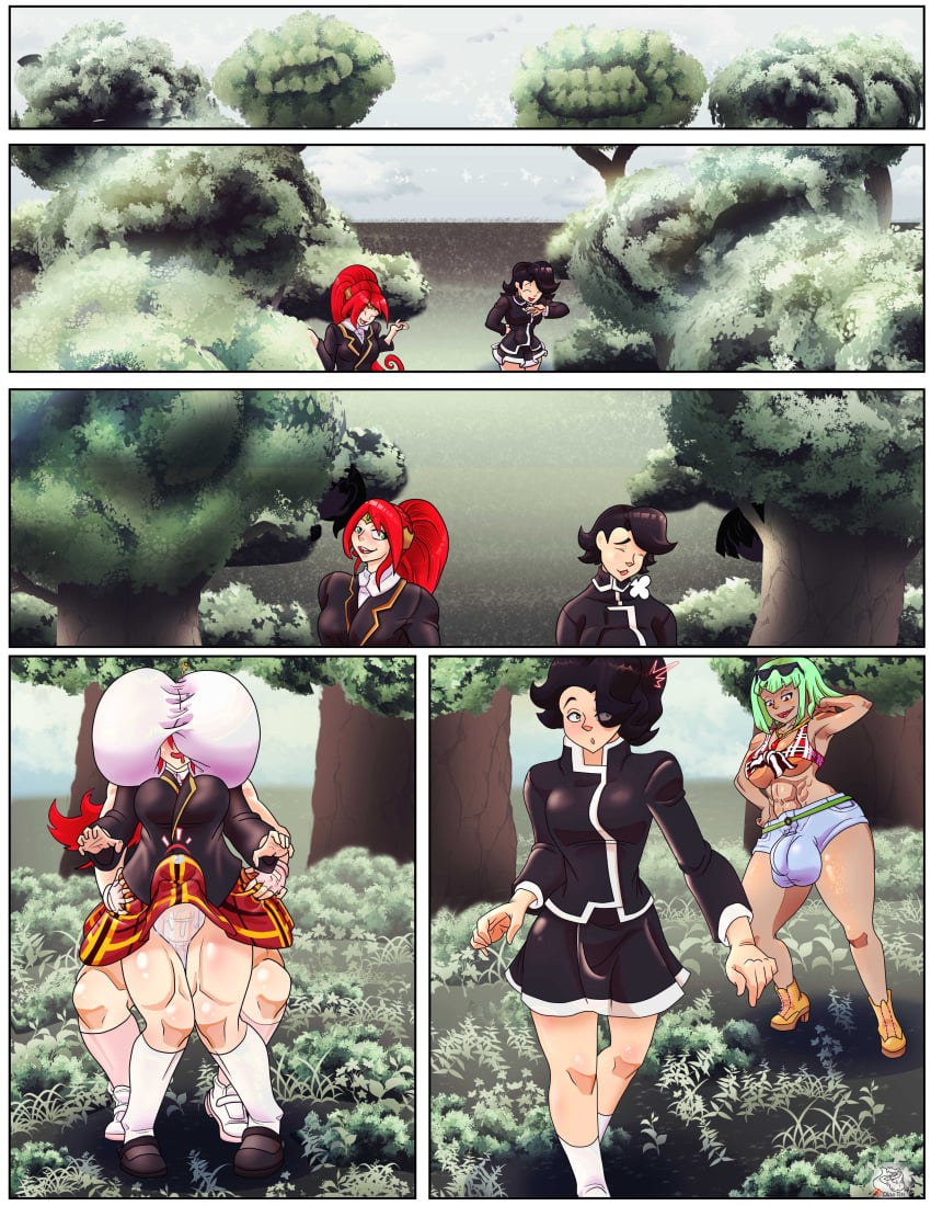 2futas 2girls black_hair cinder_fall commission commission_art commissioner_upload dinotits emerald_sustrai futanari green_hair lottaslove358 nora_valkyrie orange_hair pyrrha_nikos red_hair rwby