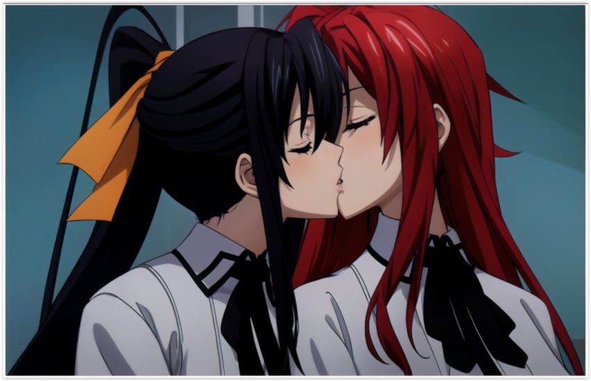 2girls ai_generated akeno_himejima flirting girl_on_girl high_school_dxd kissing lesbian_couple lesbian_kiss lovers rias_gremory yuri yuri yuri