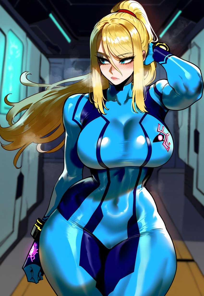 ai_generated ass ass_focus big_ass big_breasts big_butt big_thighs bimbo blonde_hair blue_eyes bodysuit curvy curvy_female curvy_figure dijiai focus from_front_position front_view hand_in_hair hourglass_figure indoors long_hair looking_away metroid nsfw ponytail round_ass round_butt samus_aran spacecraft thiccwithaq_(ai_style) thick thick_ass thick_butt thick_legs thick_thighs thighs walking wide_hips