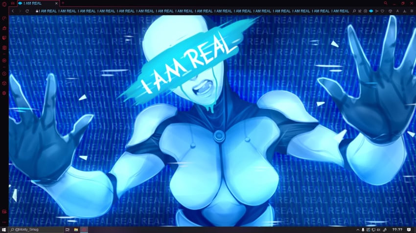 ai_girl censored_eyes computer_screen crying mechanical_girl monty_smug no_nipples nude tagme