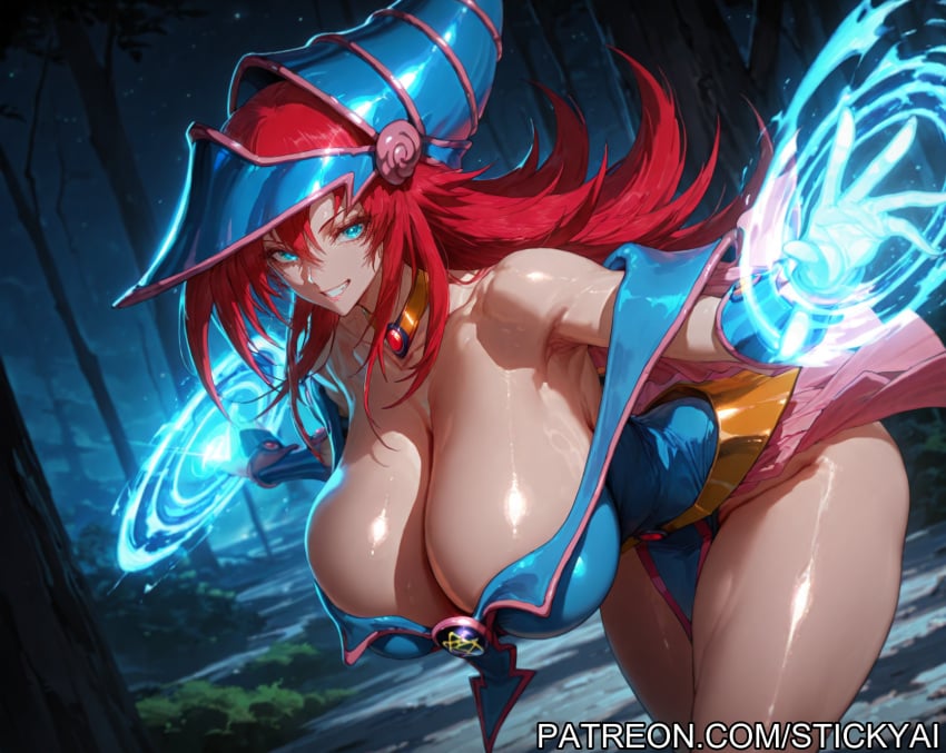 1girl ai_generated anime blue_eyes breasts dark_magician_girl fit high_school_dxd nsfw red_hair rias_gremory