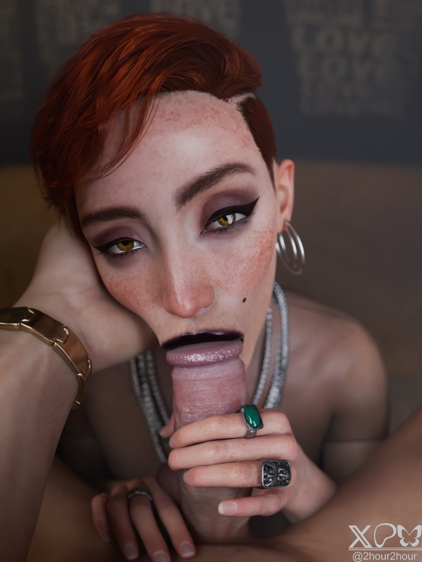 1boy 1boy1girl 1girls 2hour2 3d 3d_(artwork) 3d_model 3d_render aurore_cassel balls ballsack black_lipstick blender blowjob blowjob_face cyberpunk_2077 earrings eye_contact eyebrows eyelashes eyes eyeshadow fellatio female fishnet_clothing french_female gold_jewelry handjob handjob_while_sucking just_the_tip male necklace oral oral_sex pov pov_eye_contact red_hair redhead_female ring rings watch white_body white_skin yellow_eyes